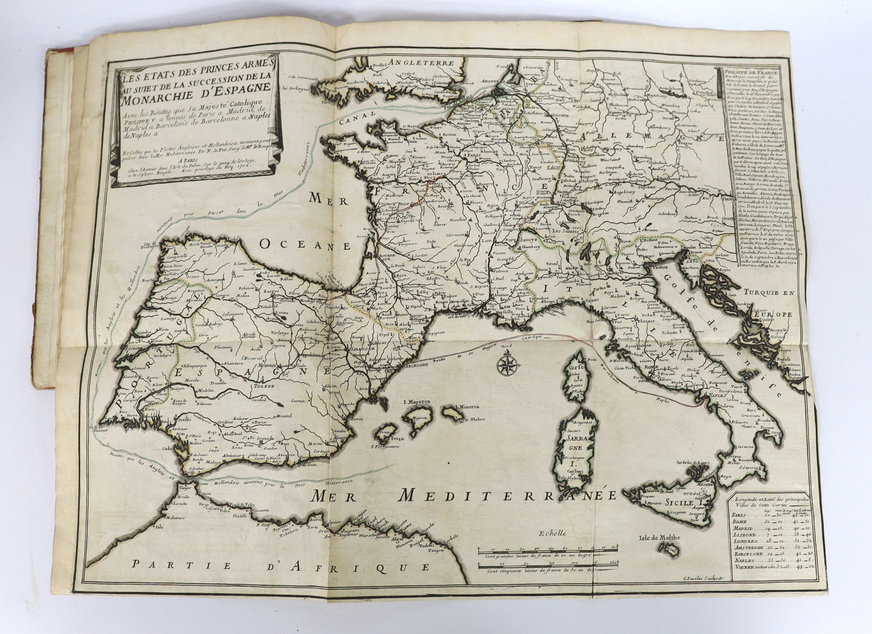 De Fer, Nicolas - Cartes Nouvelles et Particulieres pour la Guerre d'Italie....pictorial engraved title, a folded map and 22 other d-page maps and plans (some pictorial, some outline colour), and a d-page engraved Cremon